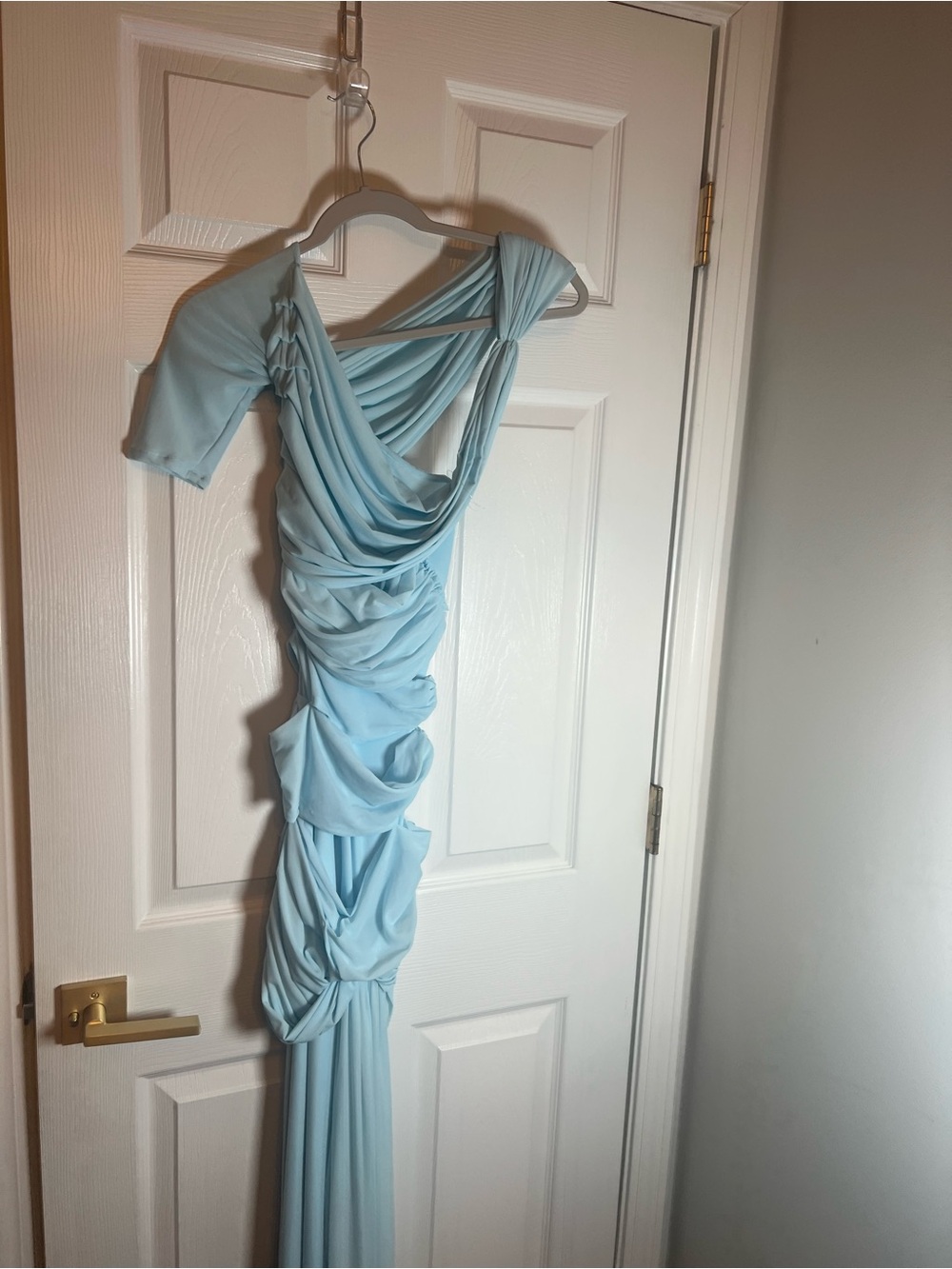 Light Blue Off-Shoulder Maxi Dress - Picture 4 of 5
